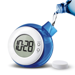 Multifunctional water alarm clock with calendar and stopwatch function.