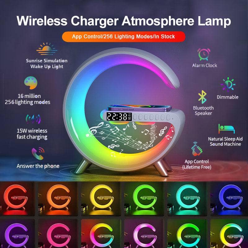 Sveglia multifunzionale con luce notturna, altoparlante bluetooth, caricatore da tavolo Rgb.