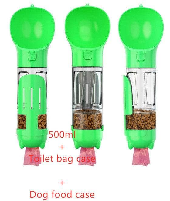 Green / 500ml Set Pet Water Bottle Feeder Bowl Garbage Bag Storage Portable Pet Outdoor Travel 3 In 1 Dog Water Bottle