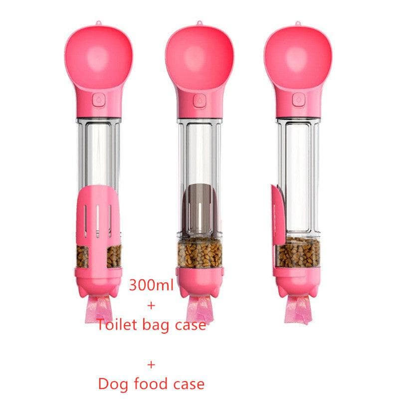 Pink / 300ml Set Pet Water Bottle Feeder Bowl Garbage Bag Storage Portable Pet Outdoor Travel 3 In 1 Dog Water Bottle