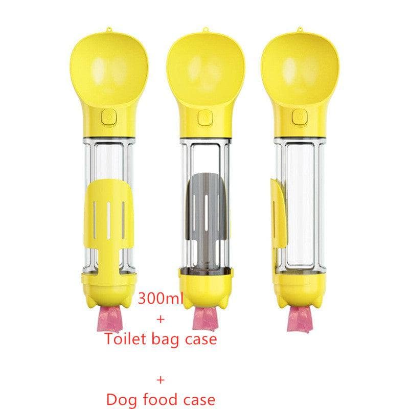 Yellow / 300ml Set Pet Water Bottle Feeder Bowl Garbage Bag Storage Portable Pet Outdoor Travel 3 In 1 Dog Water Bottle