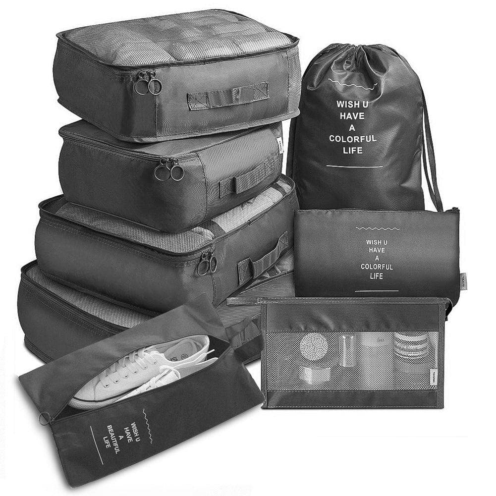 Black / 8 piece set 8-piece Set Luggage Divider Bag Travel Storage Clothes Underwear Shoes Organizer Packing Cube Bag