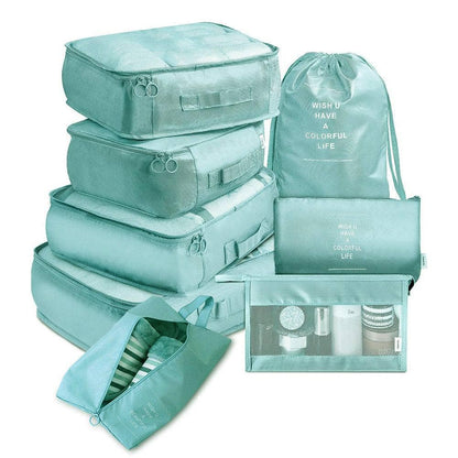 Bright blue / 8 piece set 8-piece Set Luggage Divider Bag Travel Storage Clothes Underwear Shoes Organizer Packing Cube Bag