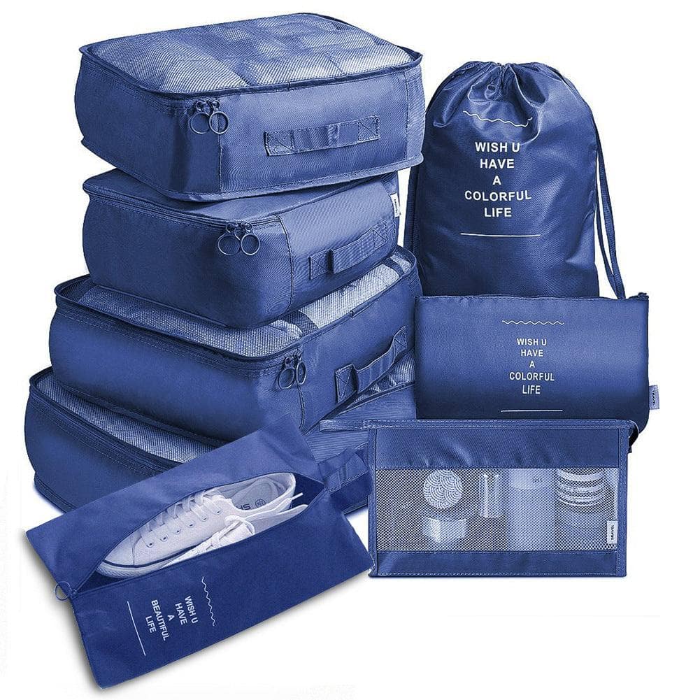 navy / 8 piece set 8-piece Set Luggage Divider Bag Travel Storage Clothes Underwear Shoes Organizer Packing Cube Bag