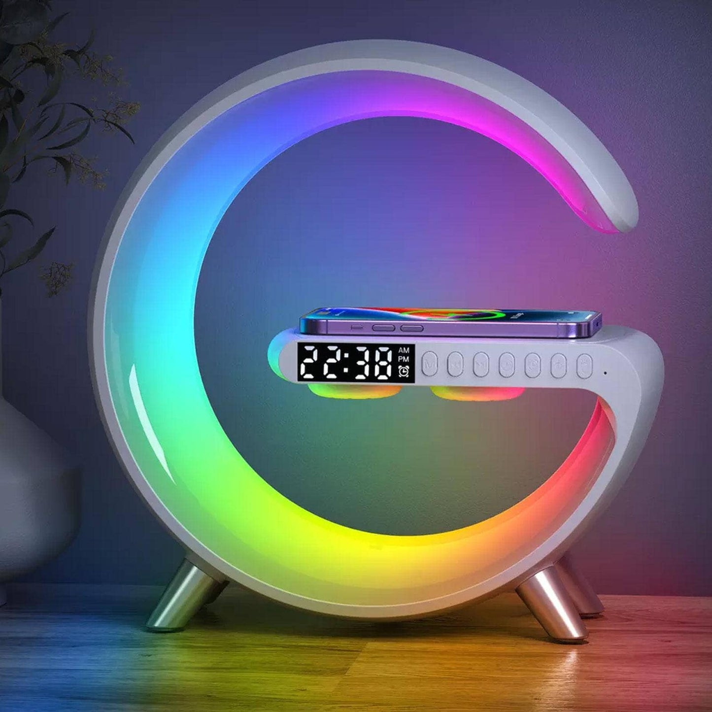 Sveglia multifunzionale con luce notturna, altoparlante bluetooth, caricatore da tavolo Rgb.