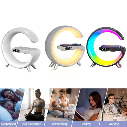 Sveglia multifunzionale con luce notturna, altoparlante bluetooth, caricatore da tavolo Rgb.