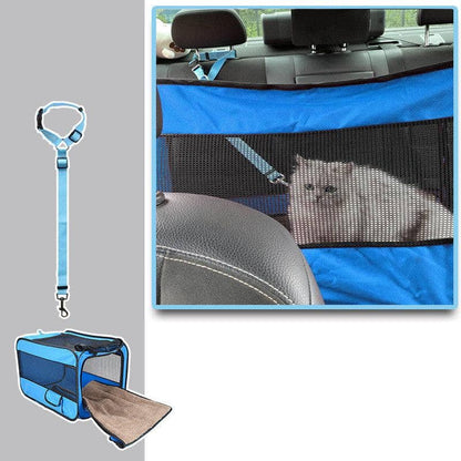 Blu / With pet safety belt / M Pet Travel Carrier Bag Portable Pet Bag Folding Fabric Pet Carrier Travel Carrier Bag For Pet Cage With Locking Safety Zippers