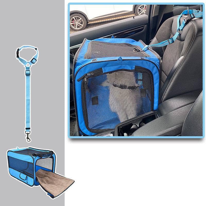 Blu / With pet safety belt / S Pet Travel Carrier Bag Portable Pet Bag Folding Fabric Pet Carrier Travel Carrier Bag For Pet Cage With Locking Safety Zippers