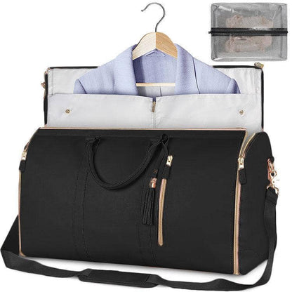 A Black Large Capacity Travel Duffle Bag Women's Handbag Folding Suit Bag Waterproof Clothes Totes