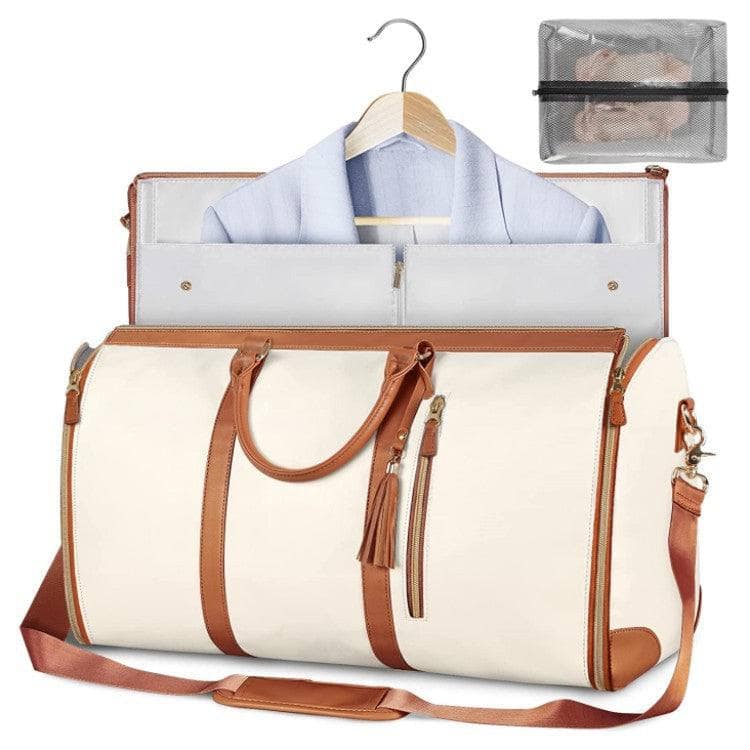 Beige Large Capacity Travel Duffle Bag Women's Handbag Folding Suit Bag Waterproof Clothes Totes