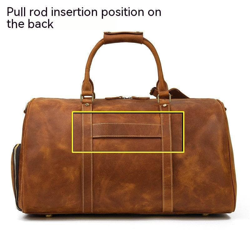 Brown 55cm Men's Retro Leather Travel First Layer Cowhide Luggage Bag