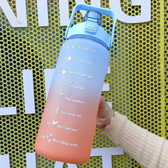 2 liter water bottle with time marker stickers.