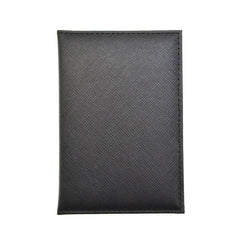 Card holder with cross motif in solid color synthetic leather.