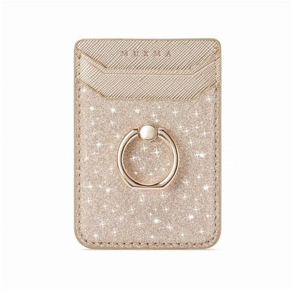 Bling-Gold Portacarte di credito, ideale per donna e uomo con sticker per smartphone.