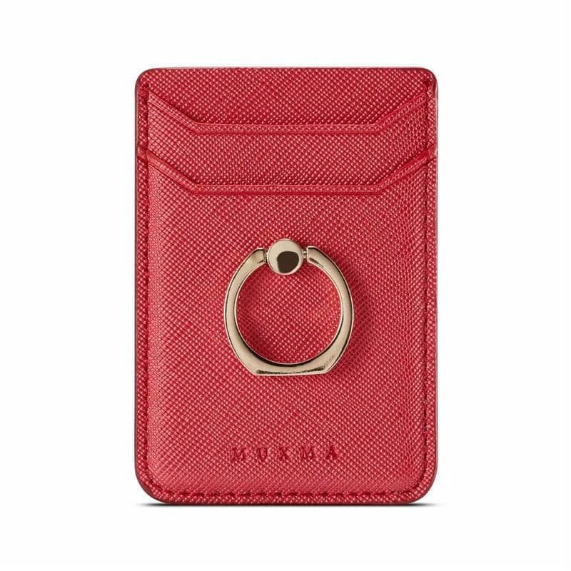 Leather-Red Portacarte di credito, ideale per donna e uomo con sticker per smartphone.