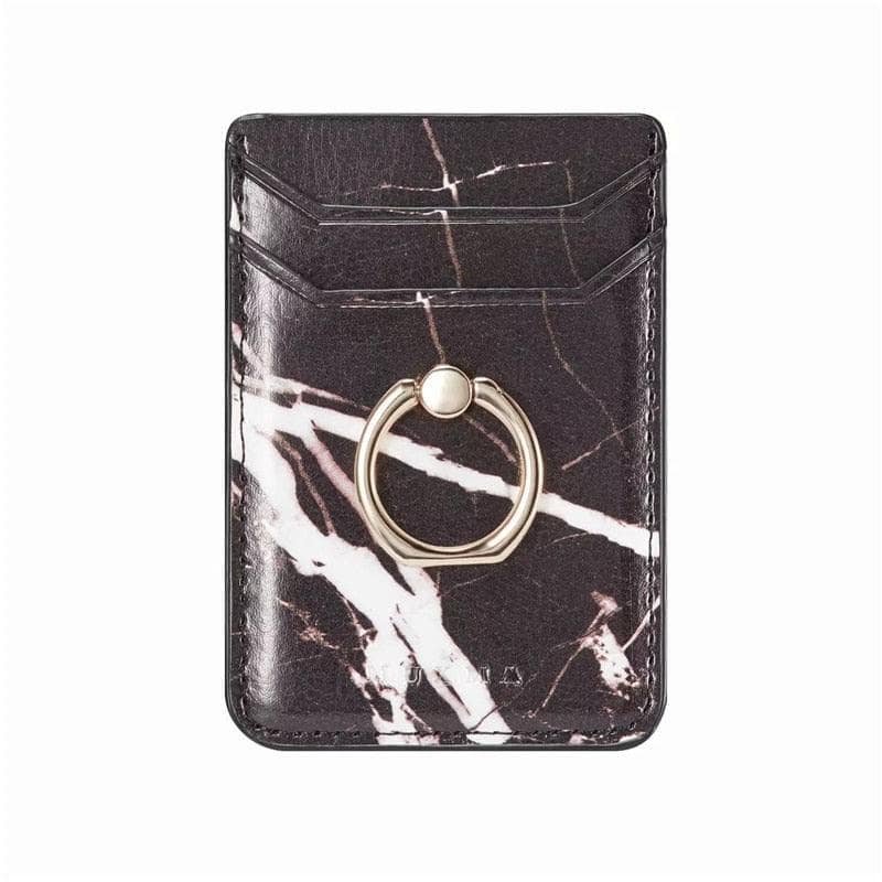 Marble-Black Portacarte di credito, ideale per donna e uomo con sticker per smartphone.