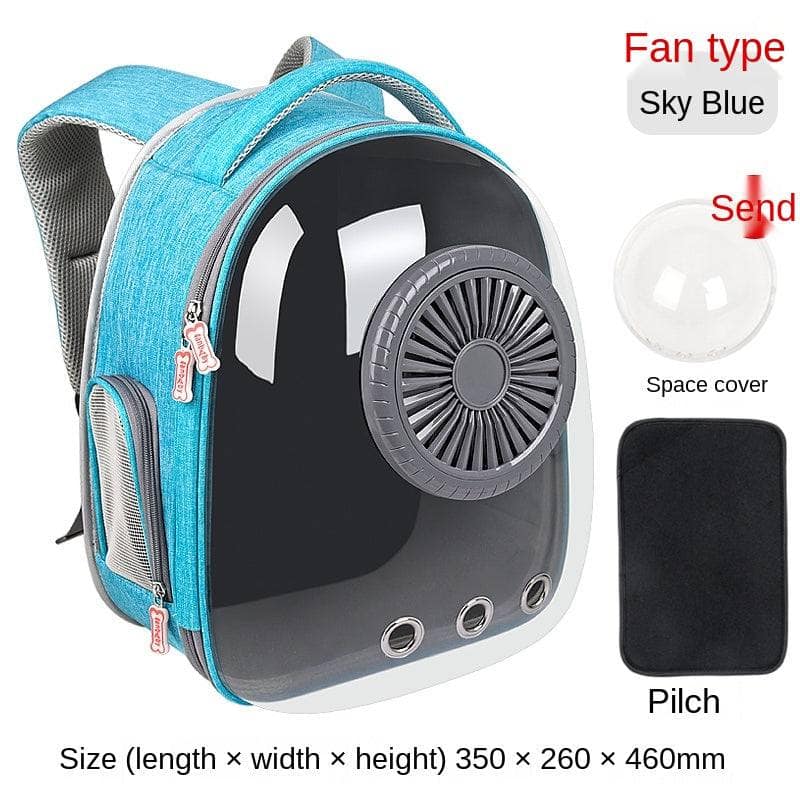 Blue / With fan Portable Space Capsule Pet Backpack