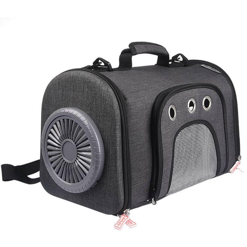 Dark Grey Pet Out Bag With Fan Side Mesh Ventilation