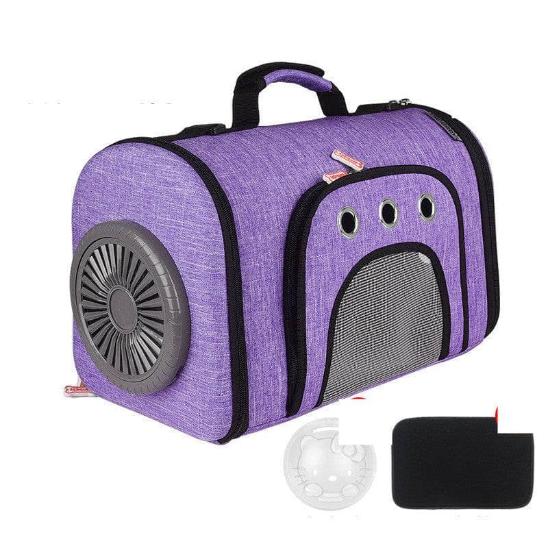 Purple Pet Out Bag With Fan Side Mesh Ventilation