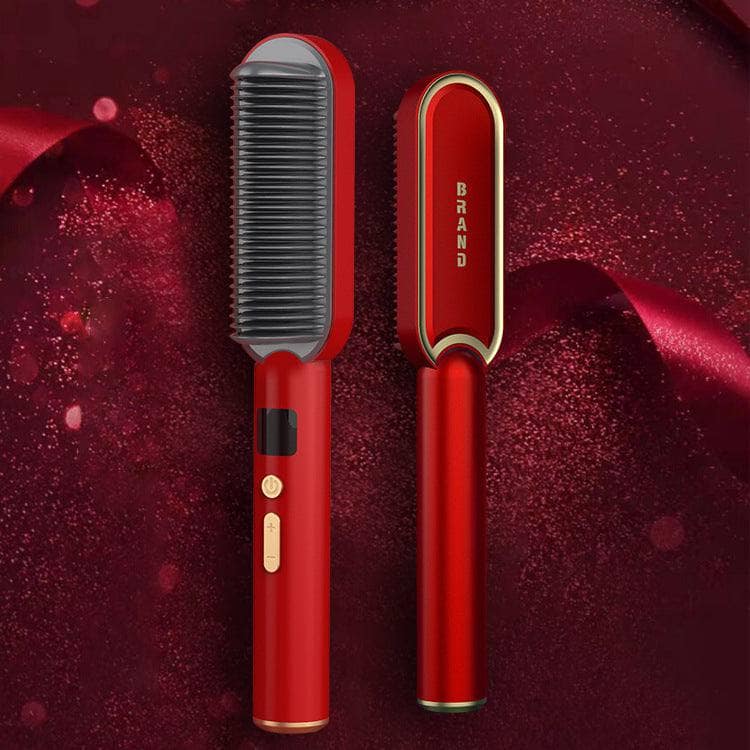 Red / EU Straightening Comb Anion Electric Curling Iron