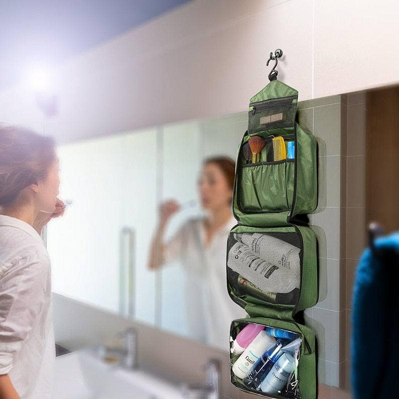 Borsa da toilette per viaggio con gancio, adatta per uomo e donna.